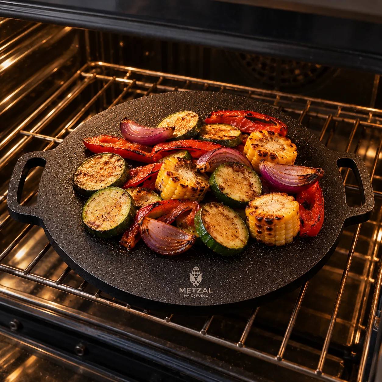 Verduras asadas en el comal METZAL dentro del horno